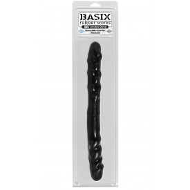 Двойной чёрный фаллоимитатор BASIX - 38,5 см.