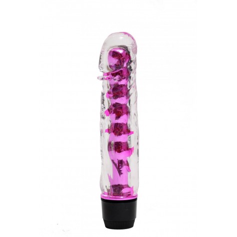 Прозрачно-розовой вибратор с пупырышками - 17,5 см.